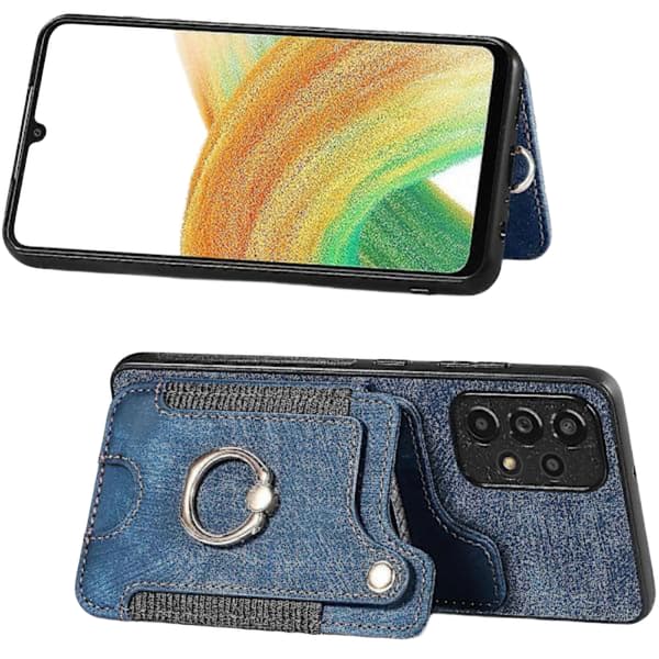 Lærfutteral for iPhone 11 med 360 Stativ & Magnetisk Kortholder - Blå TPU Bakside [JUN]