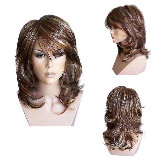 Peruk Clearance Medium Side Bang Markerad Layered Lite curled Synthetic Peruk