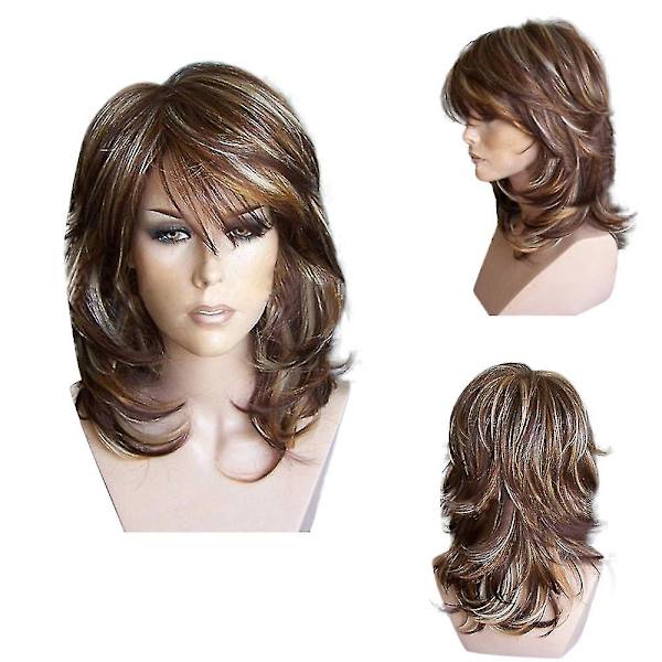 Wig Salg Medium Side Bang Markert Lagdelt Lett Krøllet Syntetisk Parykk