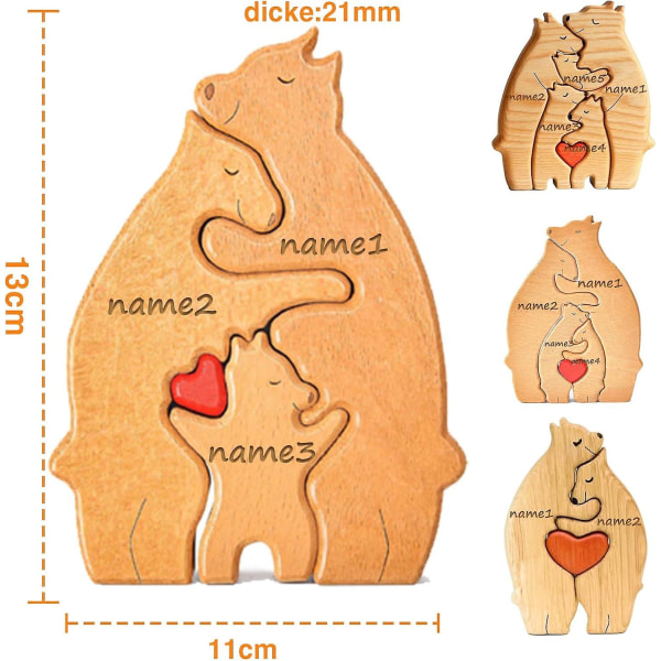 Bear Family Art Puzzle, Wooden Art Puzzle Bears, Bear Familys Trästaty, Wooden Bears Desktop Ornament, Present för familjen A family of 3
