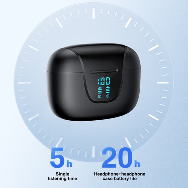 Bluetooth 5.3 trådløse ørepropper med LED-display ladeetui, vanntett for Android, iPhone, løping, sport, arbeid