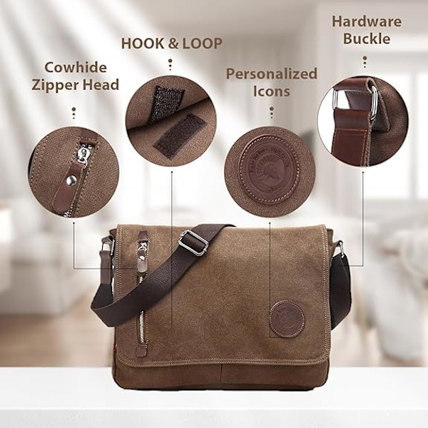Vintage Canvas Messenger Taske til Mænd Kvinder Lille Arbejdstaske Rejse Crossbody Skuldertaske Studie Tasker Skoletaske
