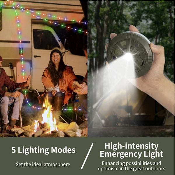 Camping Ljusslinga, 3 i 1 Campinglampa Uppladdningsbar (9m), RGB Portabel Utomhus Ljusslinga, Tåliga Tältljusslingor, Multi-Lägen