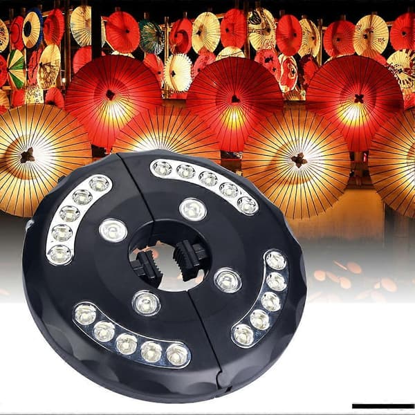 Parasol Lampe 24 LED Parasolstang Lampe til Haveparasoller Campingtelte Sort