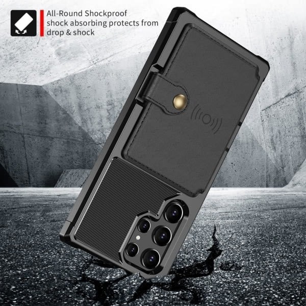 Samsung Galaxy S22 Ultra Cover med Magnetisk Pung Etui Sort