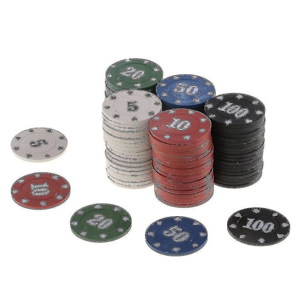 100 stk. runde plastikchips til kasino, poker, kortspil, baccarat, optællingstilbehør, terning, underholdningschip 5/10/20/50/100