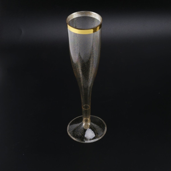 Muovinen samppanja kultaisella kimalteella ja kultareunuksella uudelleenkäytettävät kertakäyttölasit juhlakoristeisiin