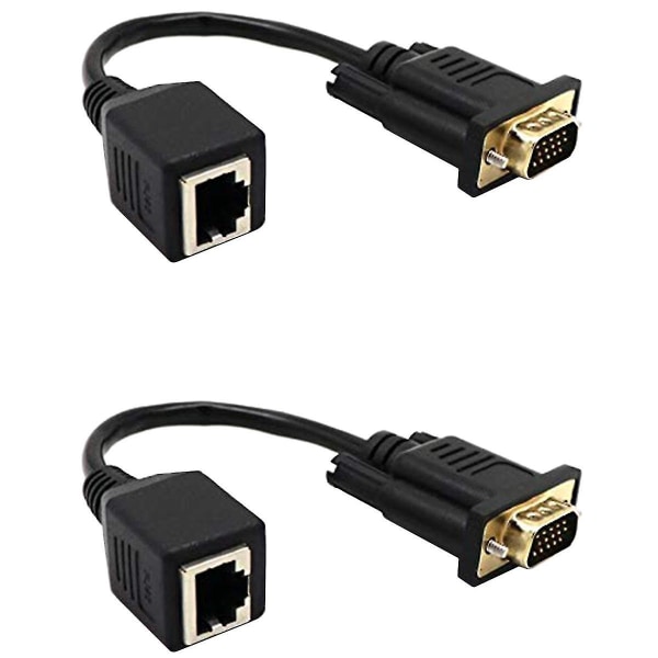 2x VGA till RJ45 Adapter Nätverkskabel till VGA Nätverkskabelkontakt Monitor till Nätverkskabelanslutning black