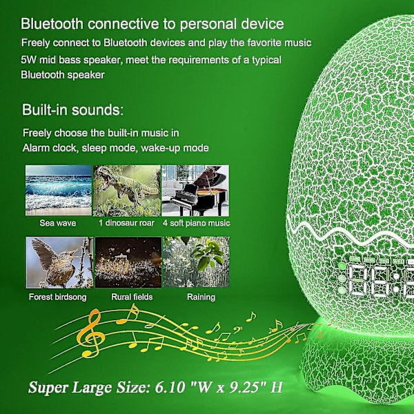 2023 Ny Dinosaurieägg Väckarklocka/Nattlampa/Vaggvisa Ljudmaskin/Bluetooth-högtalare 4-i-1, Fjärrkontroll Multi Färger & Musikröst, Cool Dinosaurie