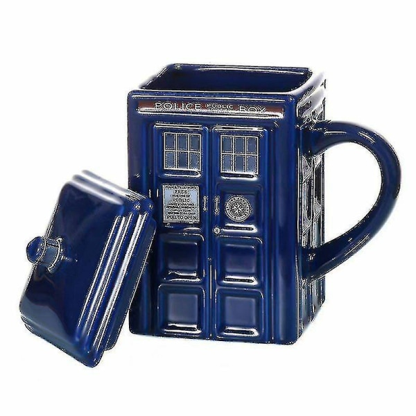 Doctor Who Tardis-krus Kaffe-te-kop Police Box Keramikkrus med lågdæksel Fødselsdagsgave