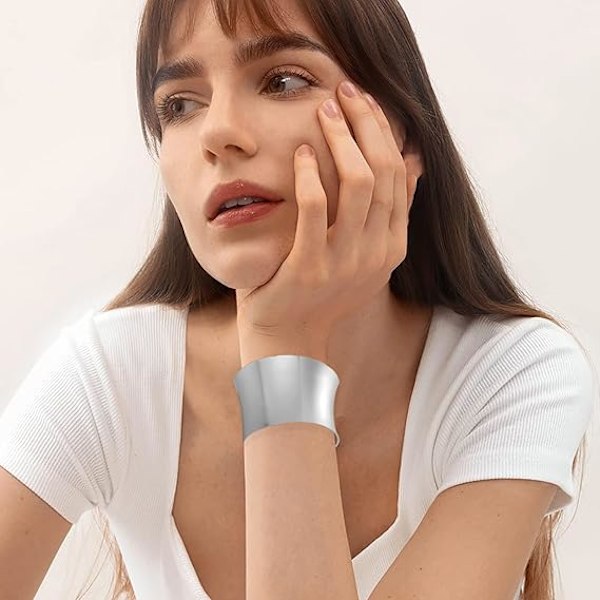 Padme klesstilbehør Cosplay mansjettarmbånd, dame bredt mansjettarmbånd, justerbare smykker med åpning, moteriktig personlighet metall, skinnende sølv