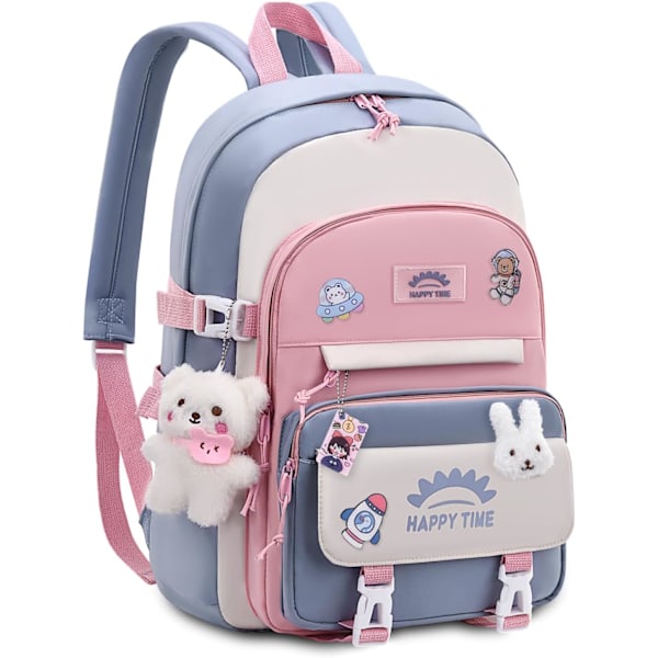 Tyttöjen reppu riipuksella 8-12-vuotiaille, kevyt ja vedenkestävä Kawaii-nylonkoululaukku tytöille, sininen