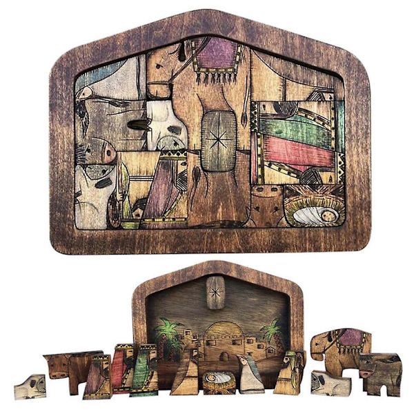 Julkrubba Träpusselset Jesusbarn Krubba Figurer Staty