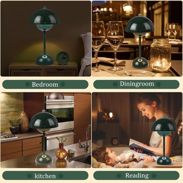 Bud Lamp 30 cm Cordless Touch Lamp Dimmable, 2000mAh Rechargeable Table Lamp, Nordic Bedside Lamp Dark Green Dark Green