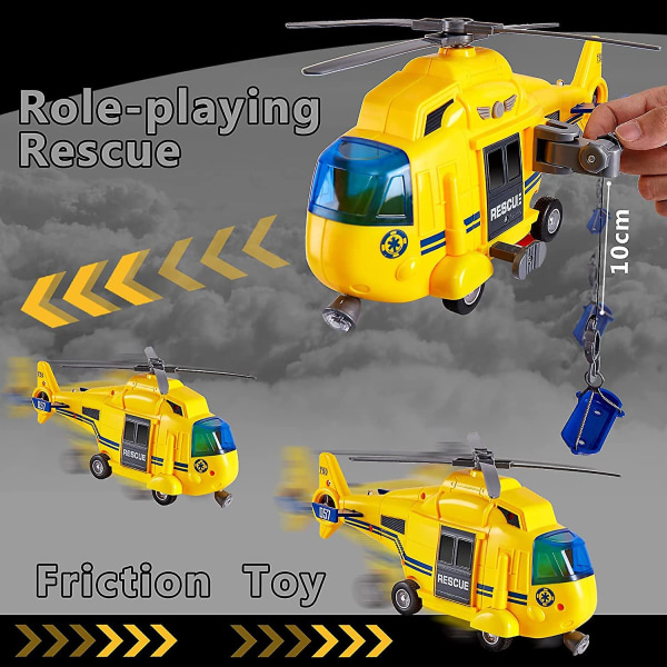 Redningshelikopterlegetøj med lys og lyd Push And Go-biler Pædagogisk legetøj