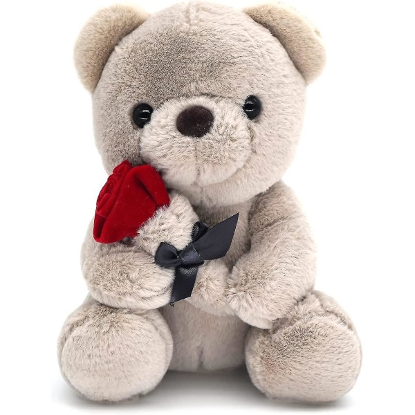 9,8' bamse med rose, myk plysj bjørnedukke kosedyreleker Valentinsdag Dekorgaver til henne / kjæreste elsker mamma barn (grå)