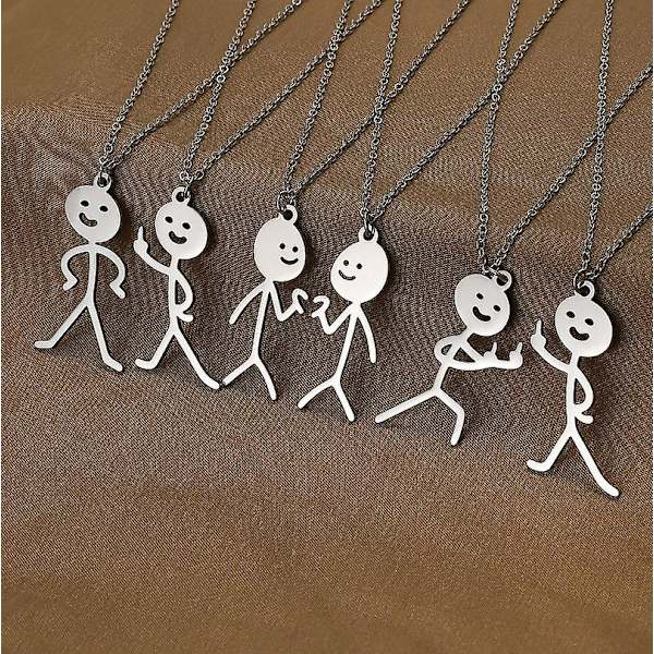 2 st roliga Doodle-halsband4263, personligt Smiley Middle Finger-halsband, bästa vän-halsband för 2, matchande vänner rolig present (silver)