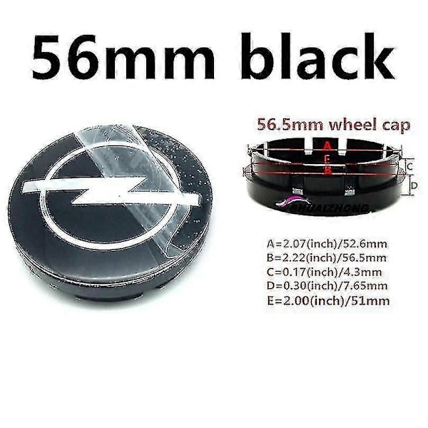 4 stk. Opel 56mm 59mm 60mm 64mm 68mm Bil Hjul Center Nav Kapsler Sort Sølv Fælge Dækker Auto Logo Badge Emblem Dele Tilbehør Llwl Boris 4pcs 60mm Black