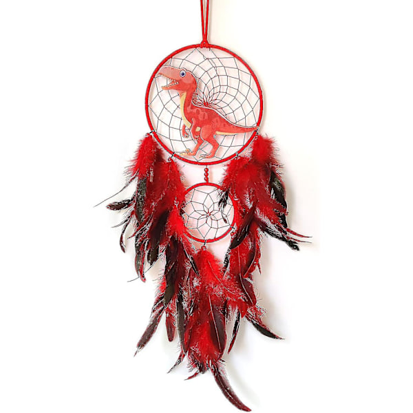 Dinosaur Dream Catchers For Boys Girls, Dream Catcher Light Wall Decor Feather Wall Hanging Dino Dream Catcher Kids Gift Red No light