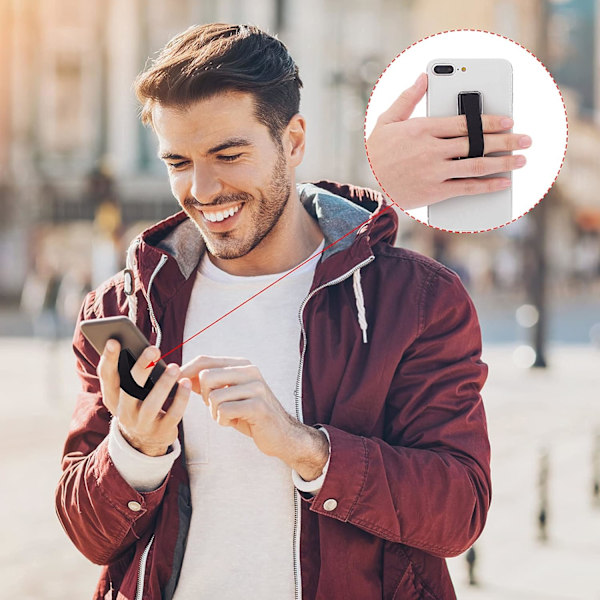4 mobiltelefonbraketter med fingerstropper, sklisikre elastiske mobiltelefonbraketter, egnet for smarttelefoner og små nettbrett (svart)