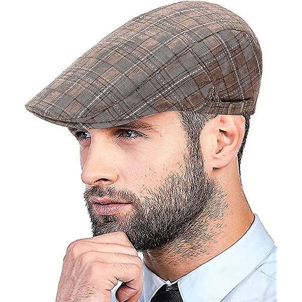 Plaid Flat Caps Vintage Style, Newsboy Cap Duckbill Hat Justerbar, Golf Jakt