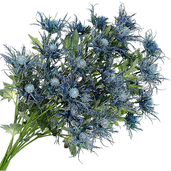 1 stk. Kunstig Tidselblomst i Naturlig Størrelse, Realistisk Rustik Blå Tidsel Dekoration Spray Eryngium