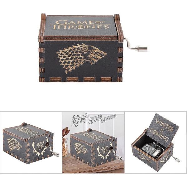 Game Of Thrones -musiikkilaatikko, retrotyylinen käsikampi puinen musiikkilaatikko, puinen kaiverrettu musiikkilaatikko lapsille, kodin sisustus, lahja (Game Of Thrones)
