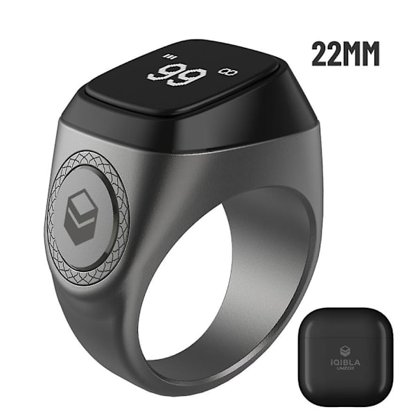 Vedenkestävä Iqibla Zikr 1 Tasbih Älysormus Muslimeille Tally Tasbeeh Laskuri Black 22MM