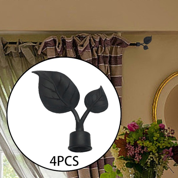 Gardinstångsknoppar Endast, 4 st Svarta Draperistång Huvudknopp Fönster Draperi Gardinstång Dekor Knoppar, för 22 mm Diameter Stång Style B
