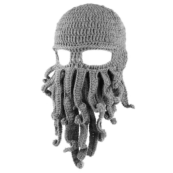 Winter Octopus Beanie Strikket Hat Creative Ski Mask Bearded Caps Varme Pirat Hatte Light Gray