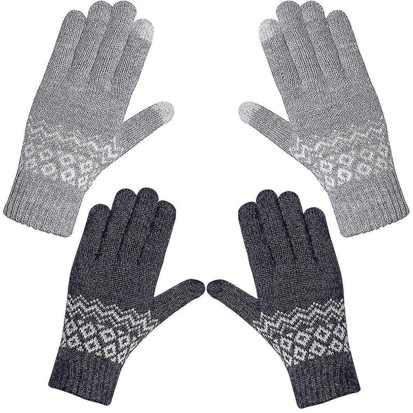 2 par kvinner vinter berøringsskjerm hansker Varm strikkede termiske hansker Tykke