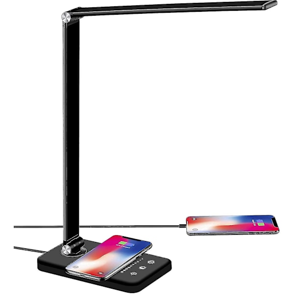 Työpöytälamppu LED langattomalla latauksella, USB-latausliitäntä, toimisto