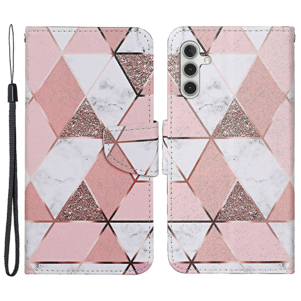 For Samsung Galaxy A15 5G Etui PU Lær Mønster Trykk Lommebok Telefondeksel med Rem Marble Pattern