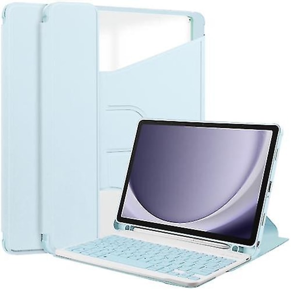 Til Samsung Galaxy Tab A9+ 360 Rotation Transparent Smart læderetui med tastatur Sky Blue