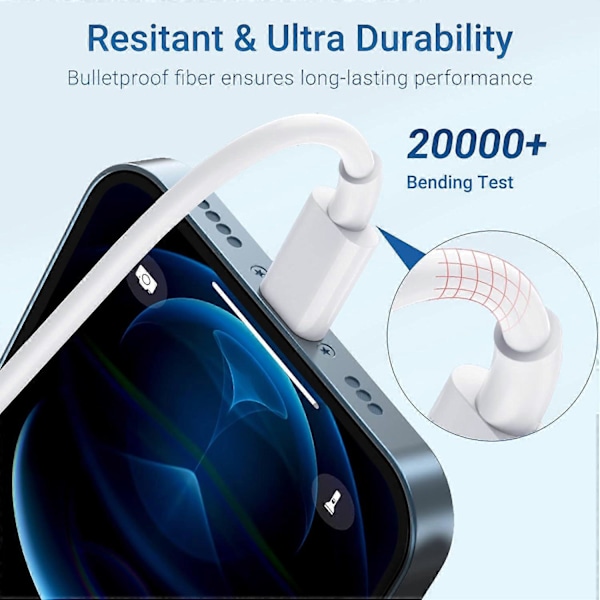 iPhone Nopea Latauskaapeli 3-pakkauksessa 2M USB-C - Lightning-kaapeli [MFi-sertifioitu] Uusi iPhone-kaapeli Yhteensopiva iPhone14 13 12 11 Pro Max X XS XR, iPad P
