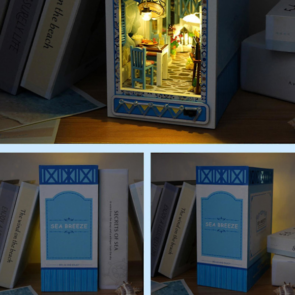 DIY-kirjanurkka-setti, 3D-puinen palapeli kirjanpääte sisustus lämpimällä valolla, 100% uusi