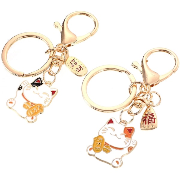 2 stk Lucky Cat nøkkelring japansk stil Feng Shui Neko nøkkelring Fu Charms Key