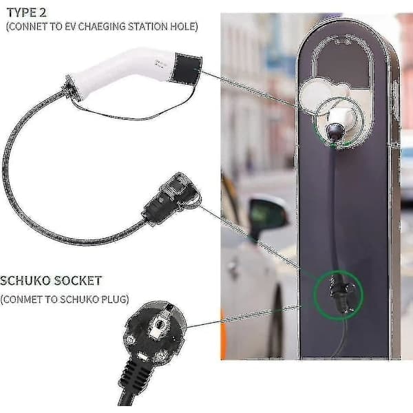 Typ 2 - Schuko 16A EV-latausadapter Valkoinen Musta