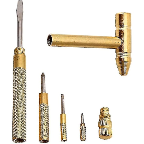 2023 messinghammer 5-i-1 minihammer kobberbelagt hammer med skrutrekker Multifunksjons gullverktøy maskinvareverktøy skrutrekker 1 stk)
