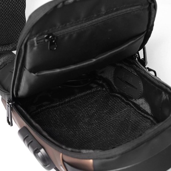 Mænd Mode Sport Sling Bag Anti-tyveri brysttaske med adgangskodelås USB-opladningsport Black and Brown