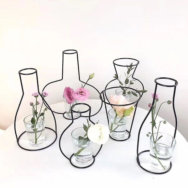 Retro Jern Linje Bord Blomster Vaser Nordisk Dekor Hjem Metall Planteholder Nordiske Stiler Blomstervase Hjem Dekor Dropshipping glass vase B