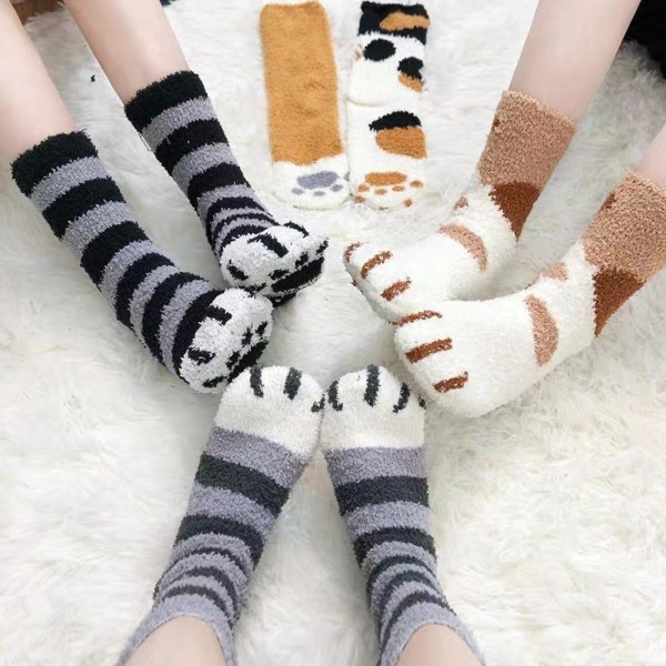 6 par tykke kvinder sokker piger tegneserie katte pote stribe søde kvinders sjove kreative bløde varme mode fodsokker