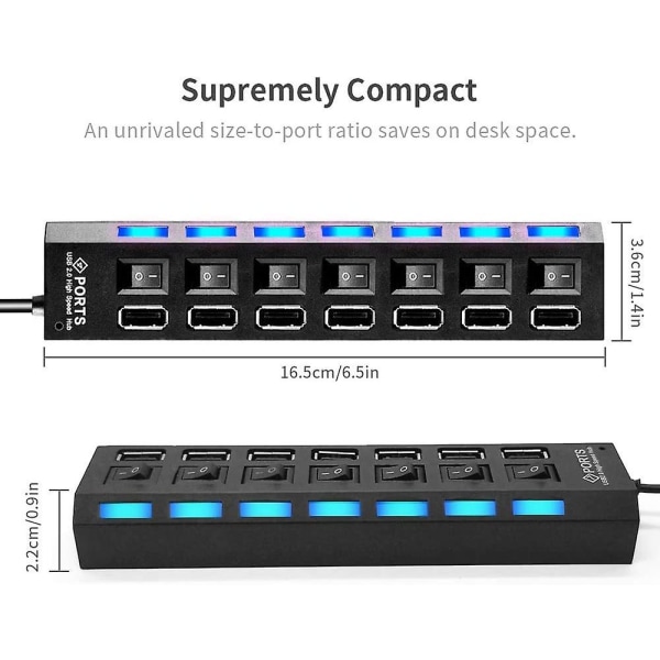 Premium 7-porters USB-hub-utvidelse Usb 2.0 Grande Vitesse Hub Multi Switch USB-svitsjkabeladapter