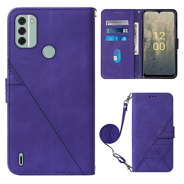 Til Nokia C31 4G Linjer Læder Business Telefon Cover Anti-drop Wallet Stand Flip Case Purple