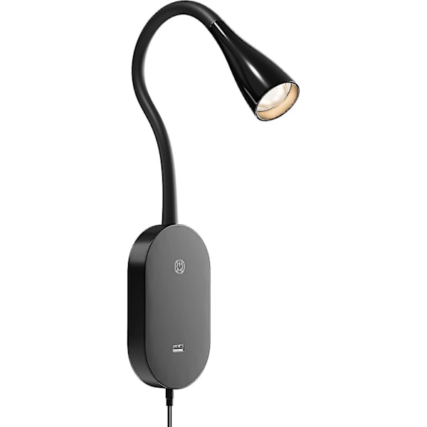 Deeloop Væglamper til Læsning ved Sengen, USB-udgang, 5 Dæmpningsniveauer med Touch-kontrol, 4000k 4 Timers Auto-sluk Vægmonteret Lampe til Mod