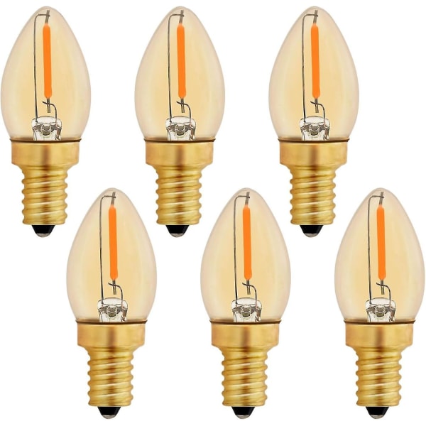 C7 E12 LED-lampa 220v, 0,5w Ersättning 5w, E12 LED-glödlampa bärnstensfärgad dekorativ nattlampa, varmvit 2200k, ej dimbar, 6 st.