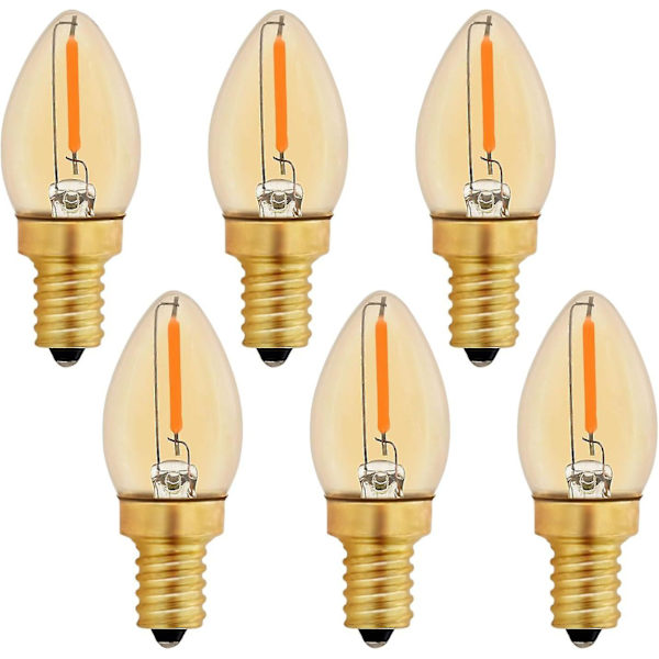 C7 E12 LED Pære 220v, 0.5w Erstatning for 5w, E12 LED Filament Pære Amber Dekorativ Natlampe Pære, Varm Hvid 2200k, Ikke-dæmpbar, Pakke med 6