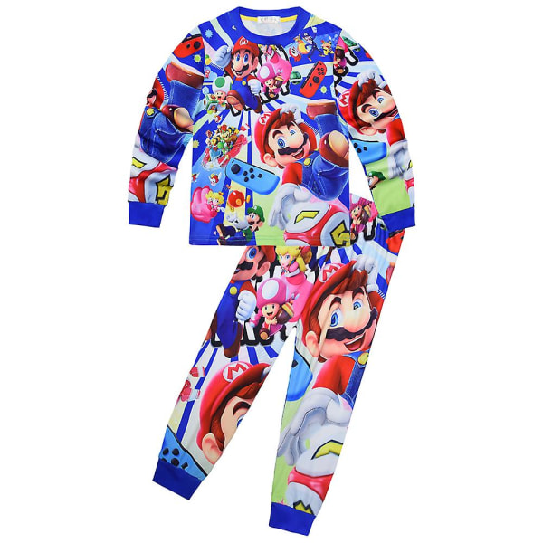 4-9 år børn Super Mario Bros Pyjamassæt Pjs Nattøj Pyjamas Outfits Gaver C 8-9Years