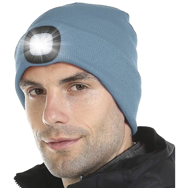 Unisex LED-beanie-hætte med lys. Usb genopladelig håndfri 4 led pandelampe hat.