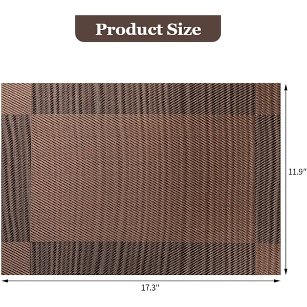 Alusmattosetti 8 kpl PVC-pöytäalustat pestävät lämmönkestävät liukumattomat lämmöneristys keittiölle ja ruokailutilaan 45CM x 30CM ruskea brown
